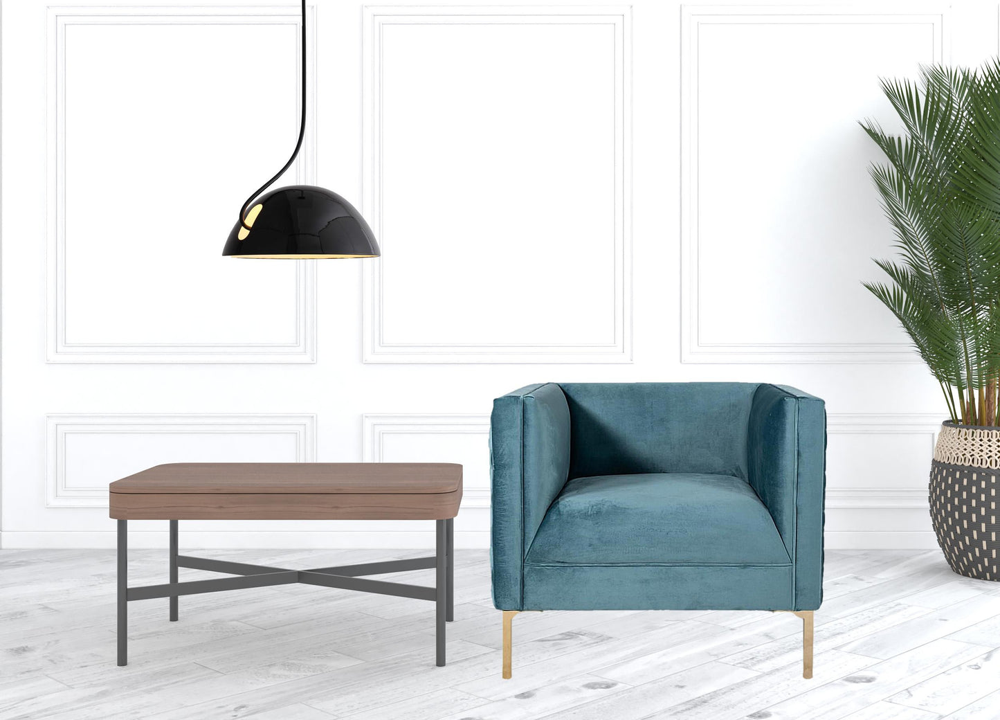 Teal & Gold Velvet Arm Chair