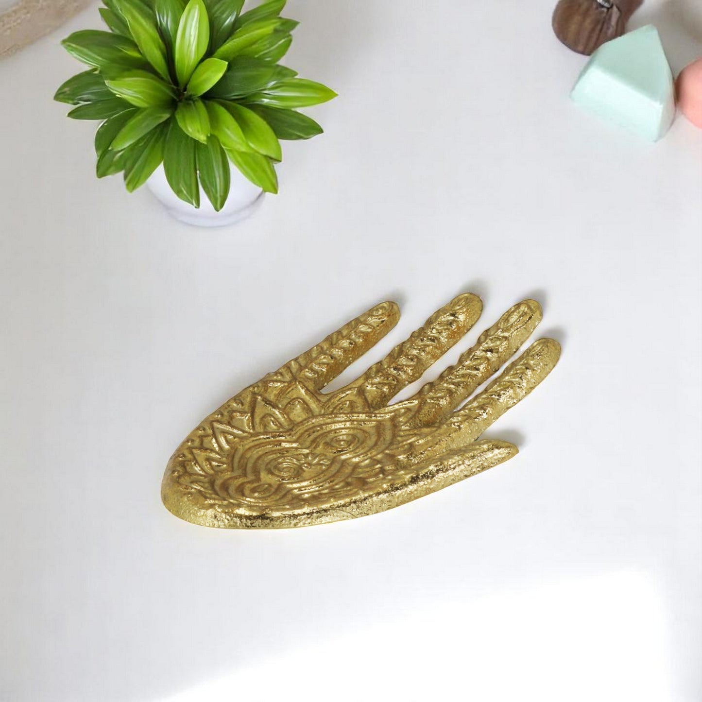 Gold Hamza Metal Handmade Tray