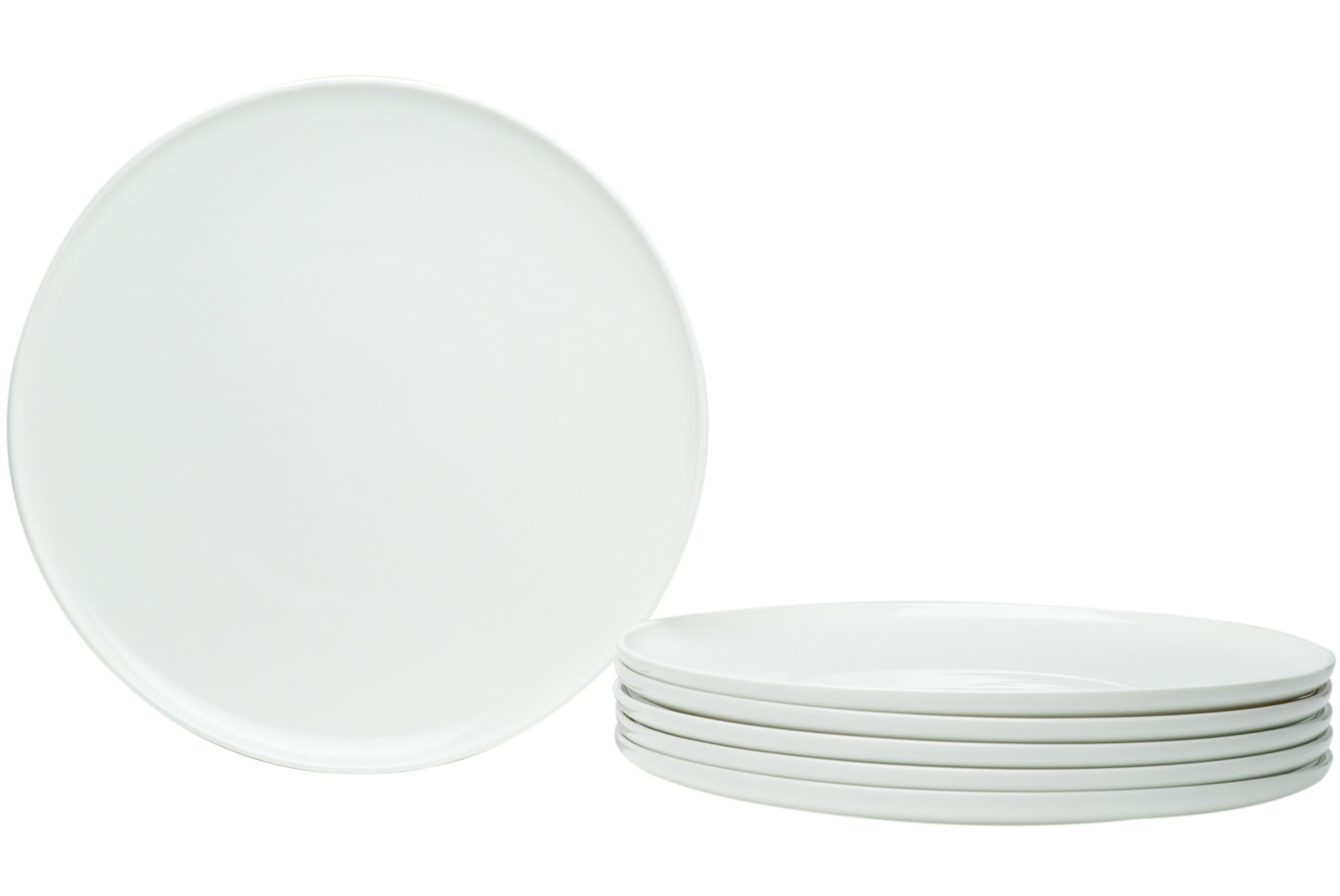 White Six Piece Round Coupe Porcelain Set of 6 Dinner Plate Set