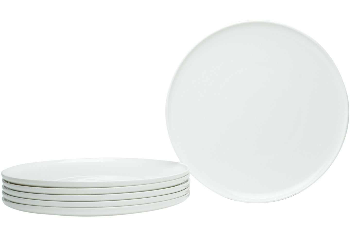 White Six Piece Round Coupe Porcelain Set of 6 Dinner Plate Set