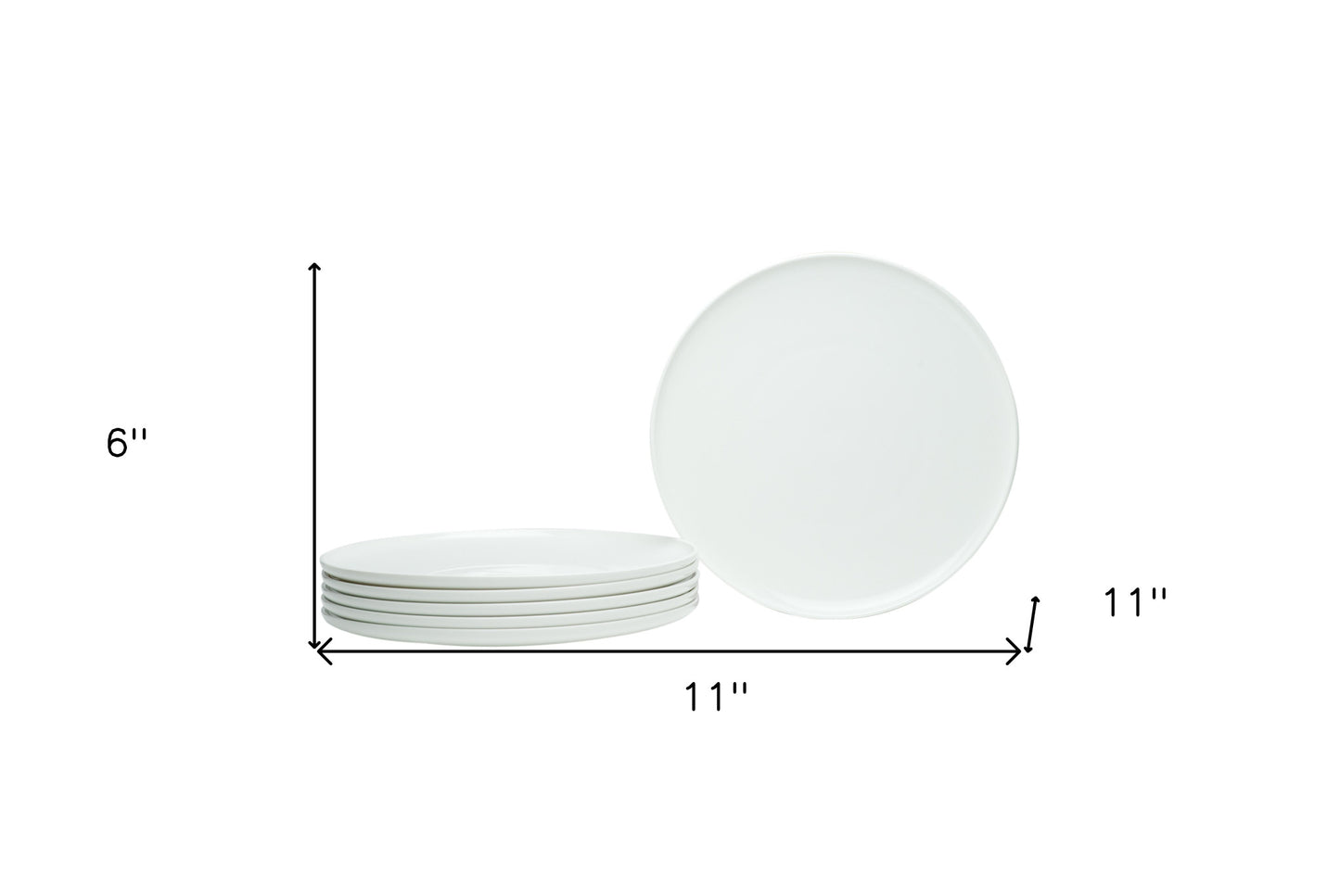 White Six Piece Round Coupe Porcelain Set of 6 Dinner Plate Set
