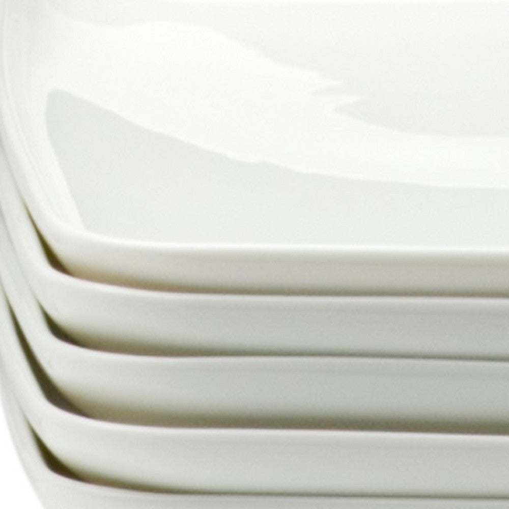 White Six Piece Rectangle Porcelain Set of 6 Dinner Plate Set