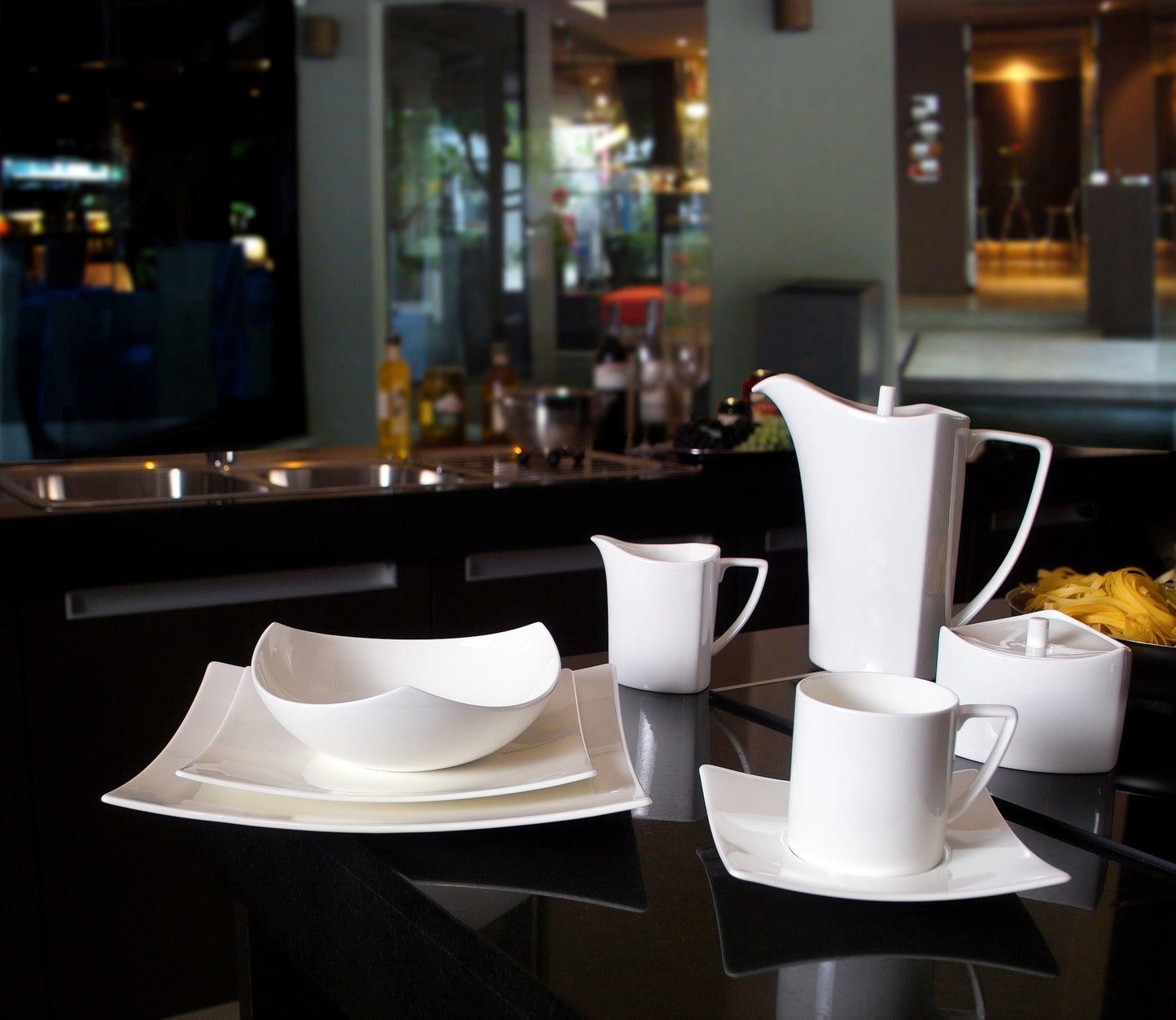 White 5-Piece Square Bone China Dinnerware Set