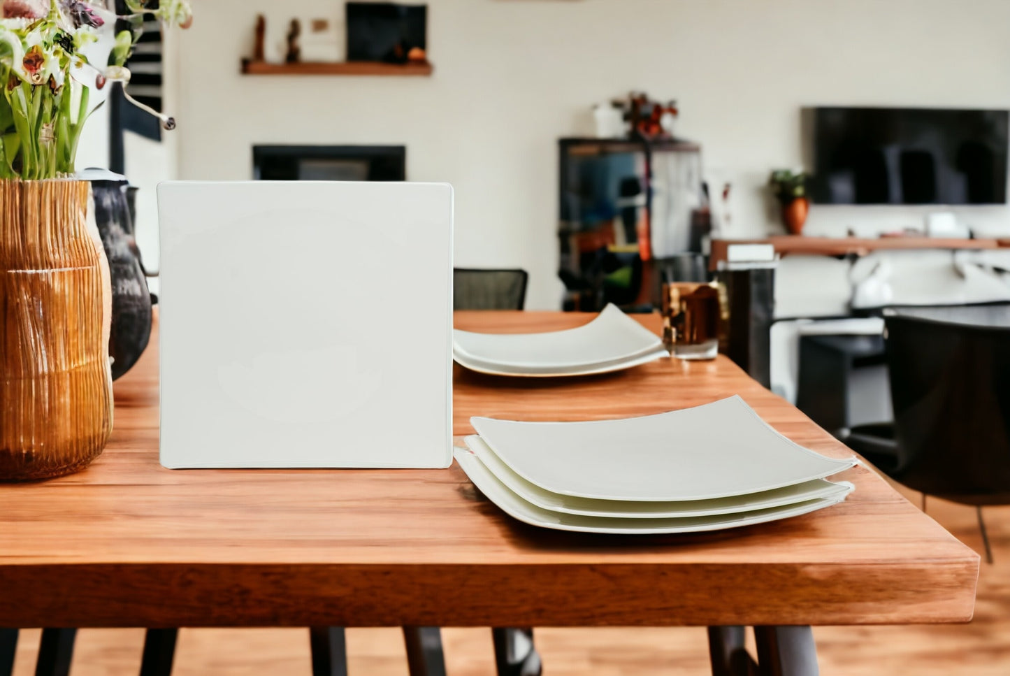 White Six Piece Square Bone China Set of 6 Dinner Plate Set