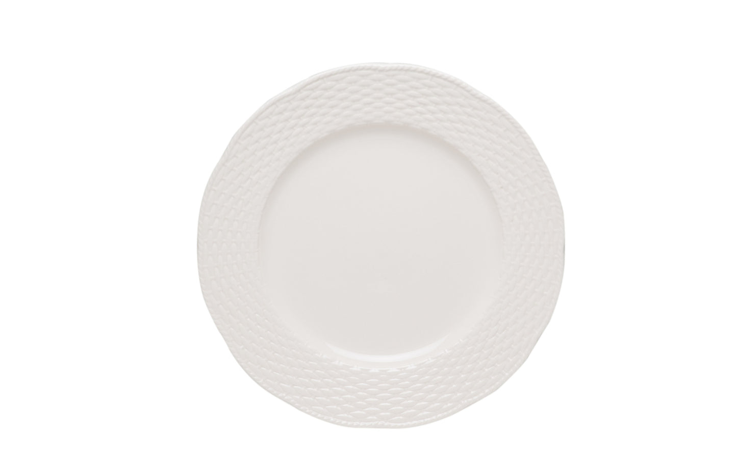 White 4-Piece Round Weave Stoneware Set of 4 Salad Plate Set