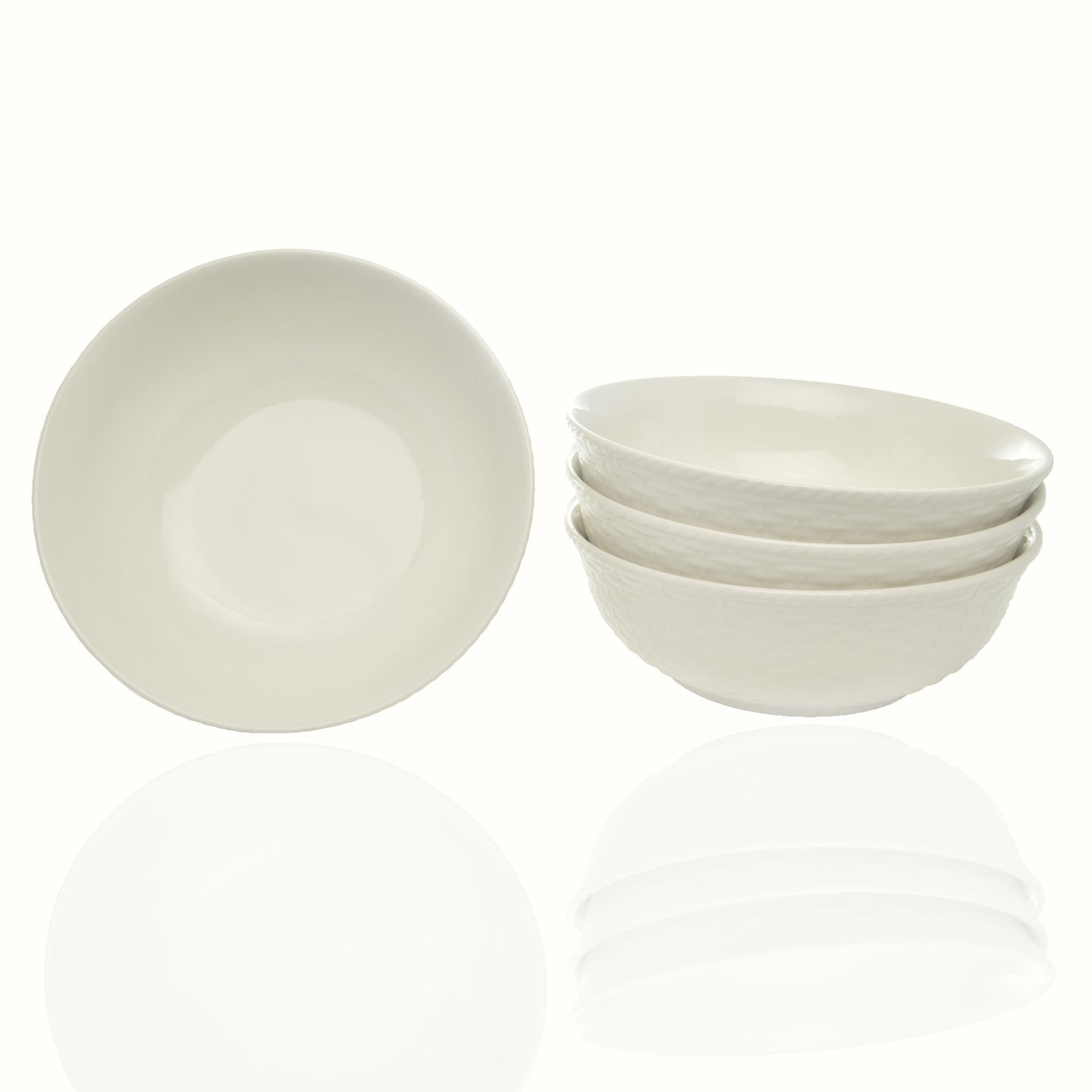 White 4-Piece Round Weave Stoneware Set of 4 Bowl Set