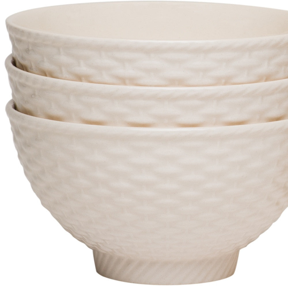 White 4-Piece Weave Stoneware Set of 4 Bowl Set