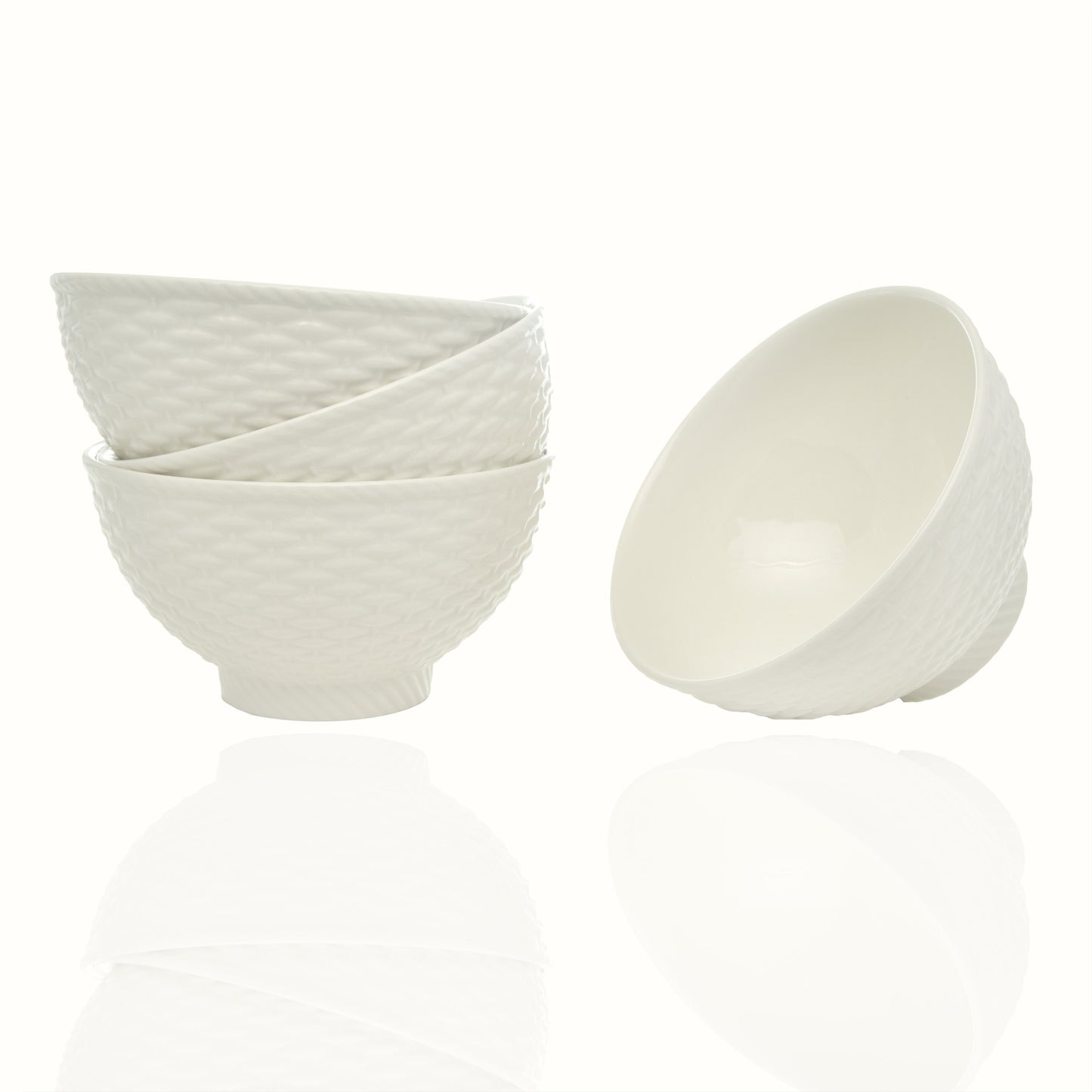 White 4-Piece Weave Stoneware Set of 4 Bowl Set
