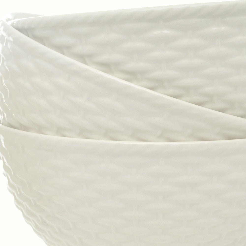 White 4-Piece Weave Stoneware Set of 4 Bowl Set
