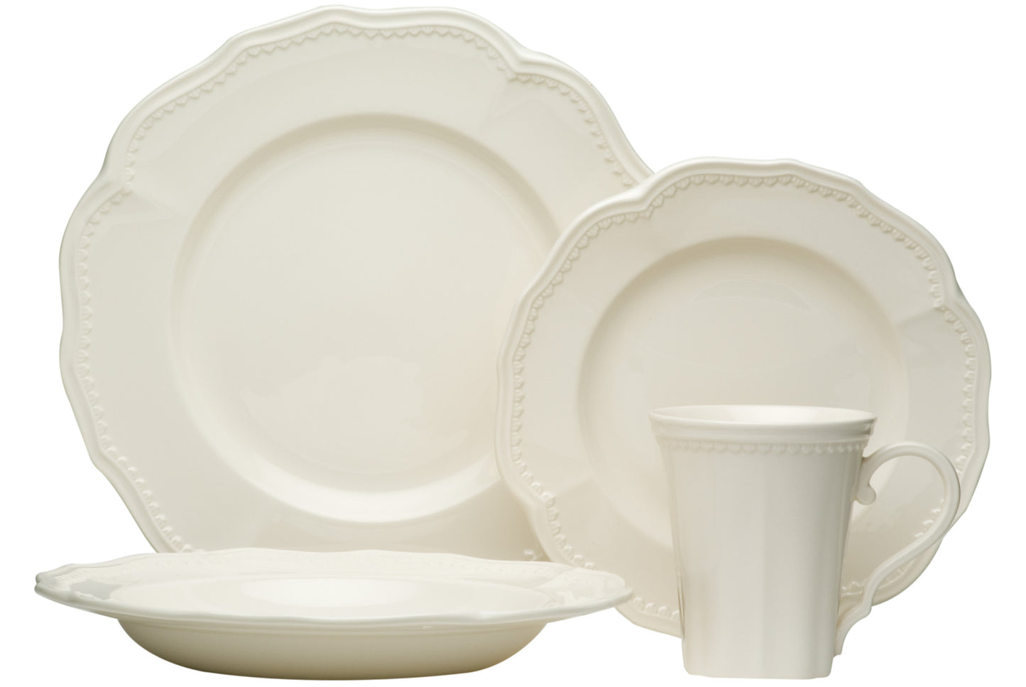 White 4-Piece Round Scallop Stoneware Set of 4 Salad Plate Set