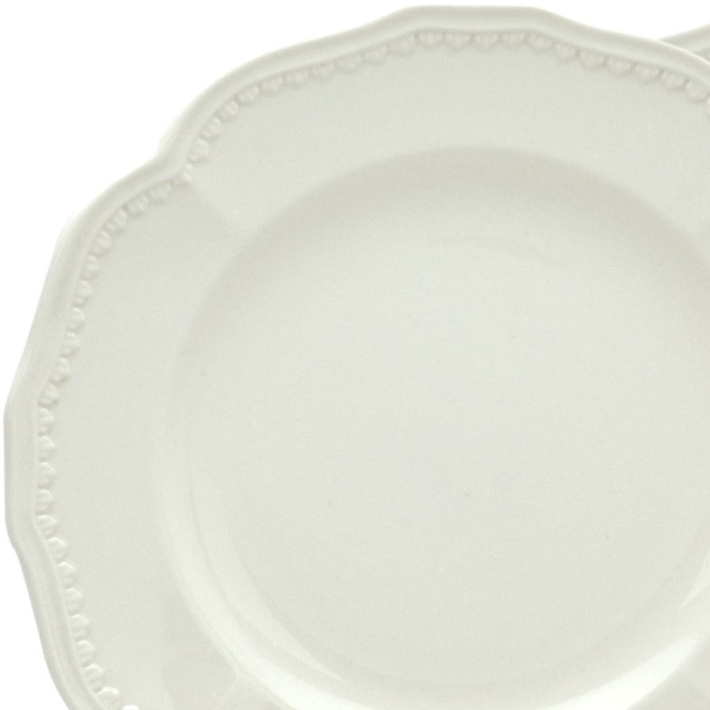 White 4-Piece Round Scallop Stoneware Set of 4 Salad Plate Set