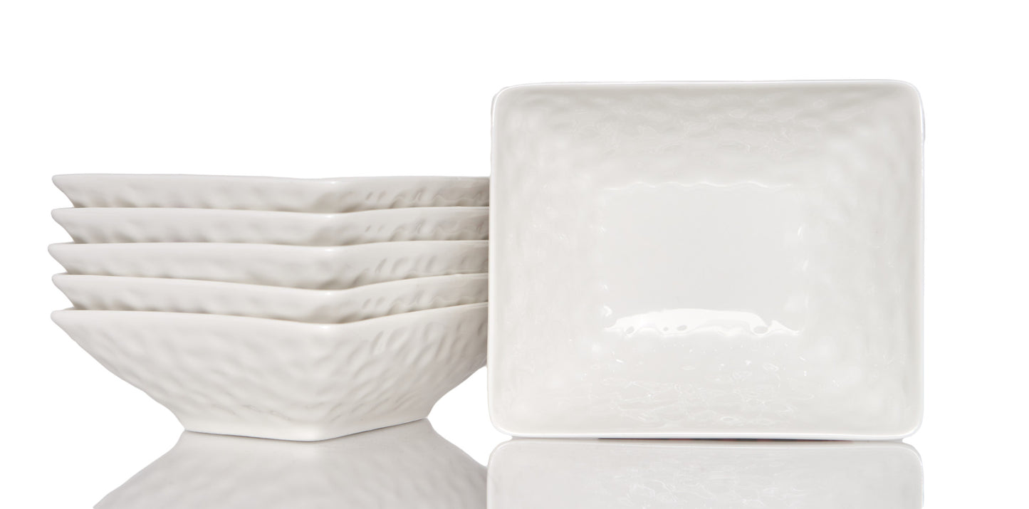 White Six Piece Pebbled Porcelain Set of 6 Bowl Set