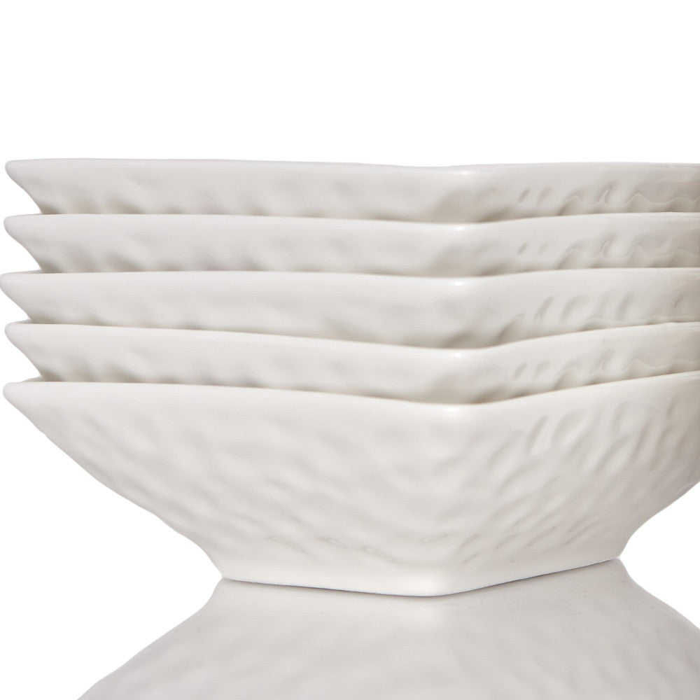 White Six Piece Pebbled Porcelain Set of 6 Bowl Set