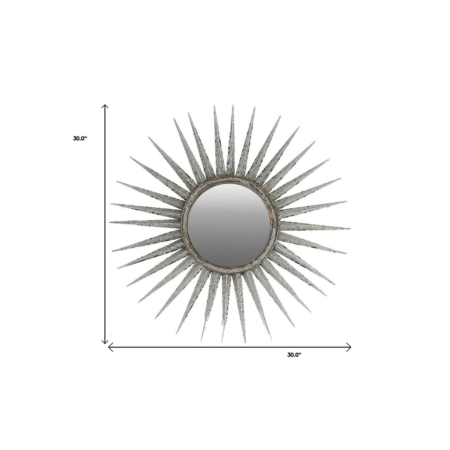 Antiqued Silver Gray Sunburst Wall Mounted Accent Mirror
