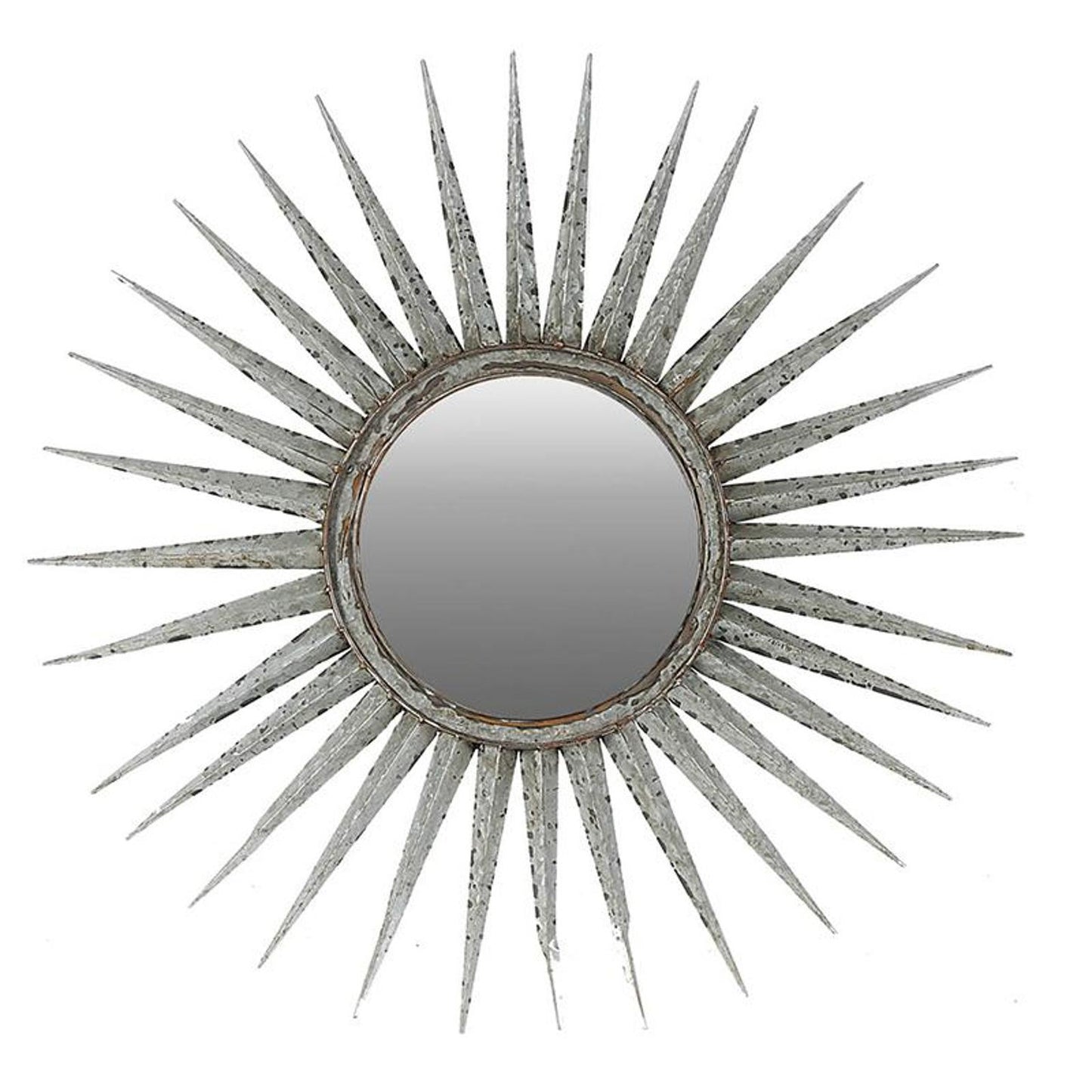 Antiqued Silver Gray Sunburst Wall Mounted Accent Mirror