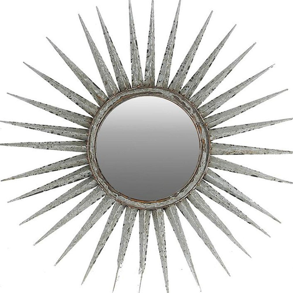 Antiqued Silver Gray Sunburst Wall Mounted Accent Mirror