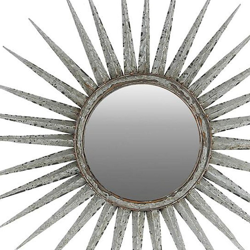 Antiqued Silver Gray Sunburst Wall Mounted Accent Mirror