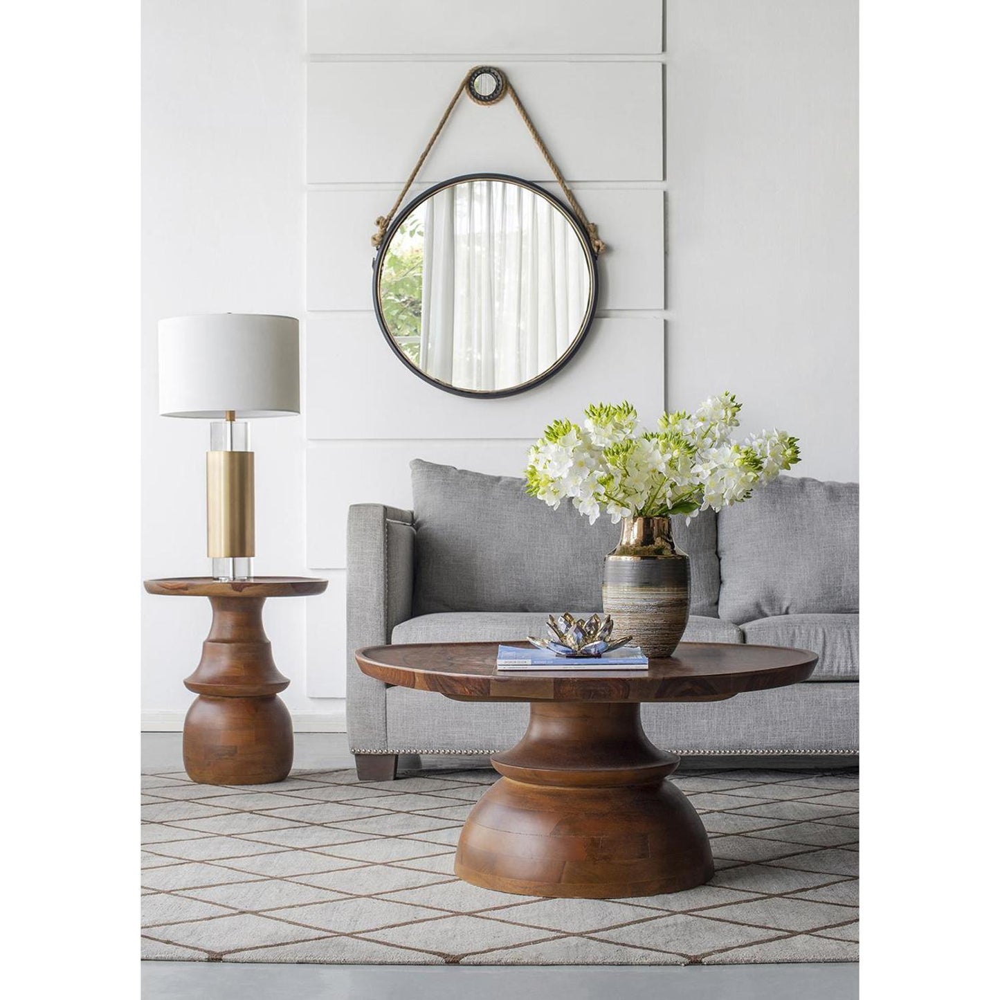 Black Fame Round Wall Hanging Accent Mirror with Rope