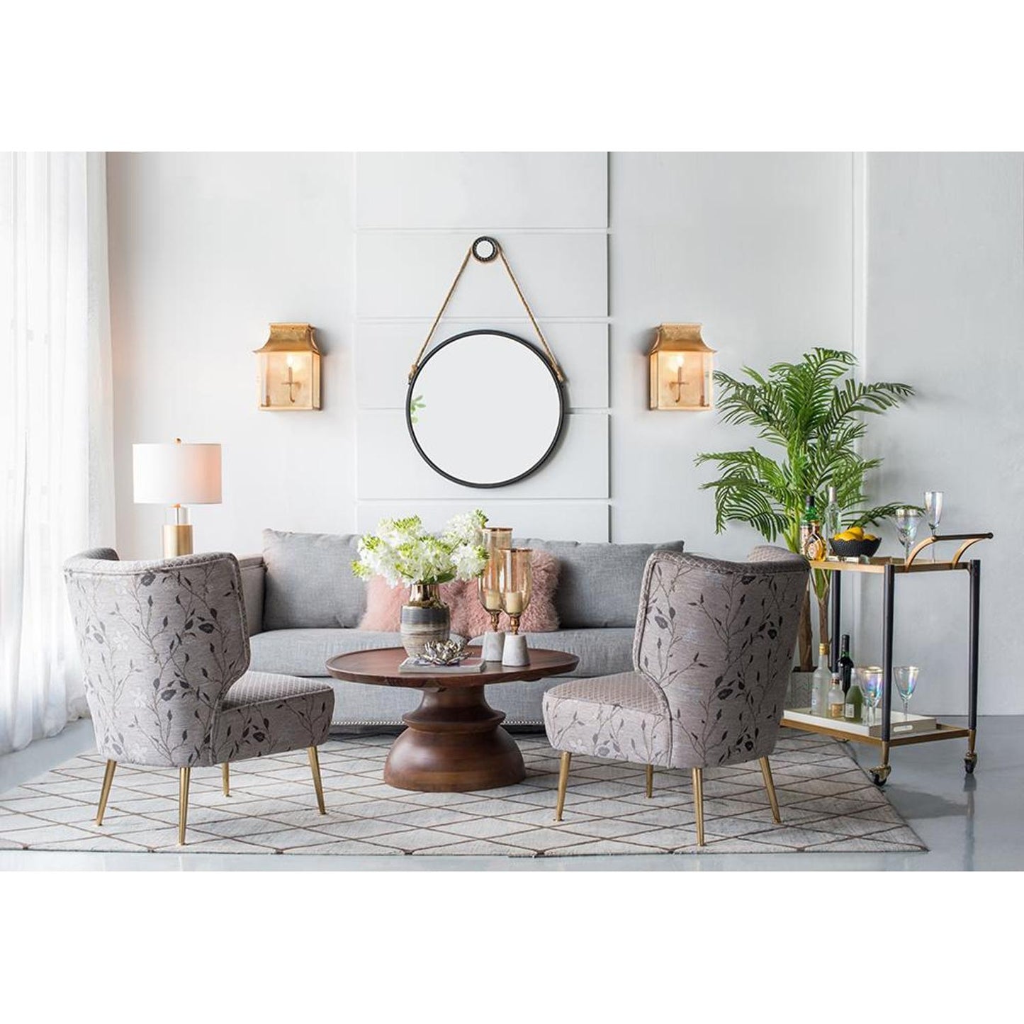 Black Fame Round Wall Hanging Accent Mirror with Rope