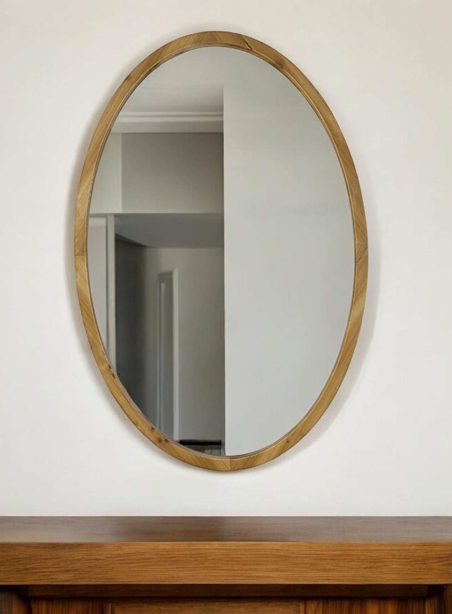 Brown Oval Solid Wood Accent Mirror