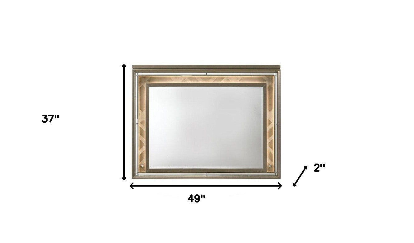 Champagne Lighted Wood Framed Mounted Dresser Mirror