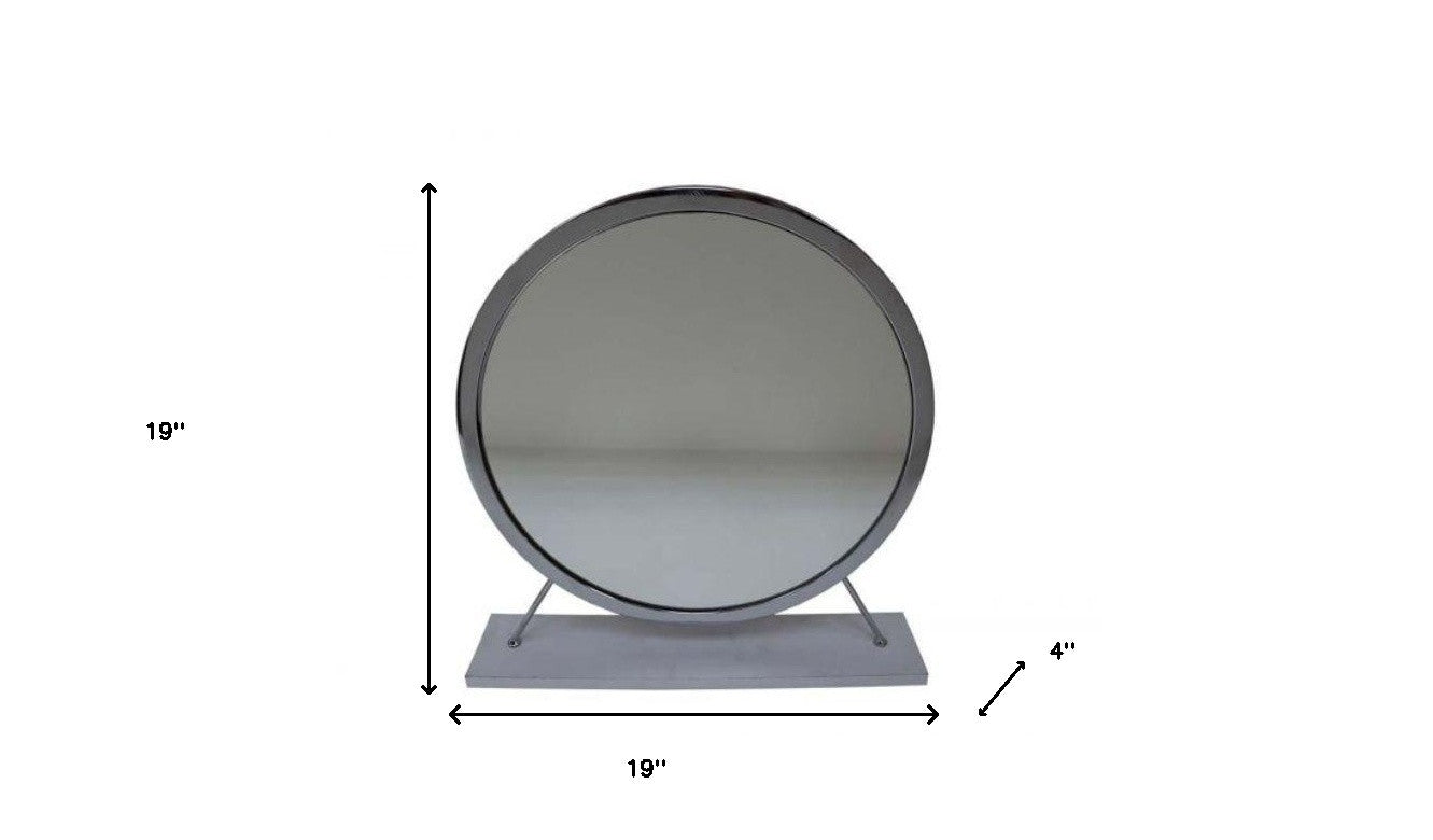 Gray Round Metal Framed Freestanding Mirror