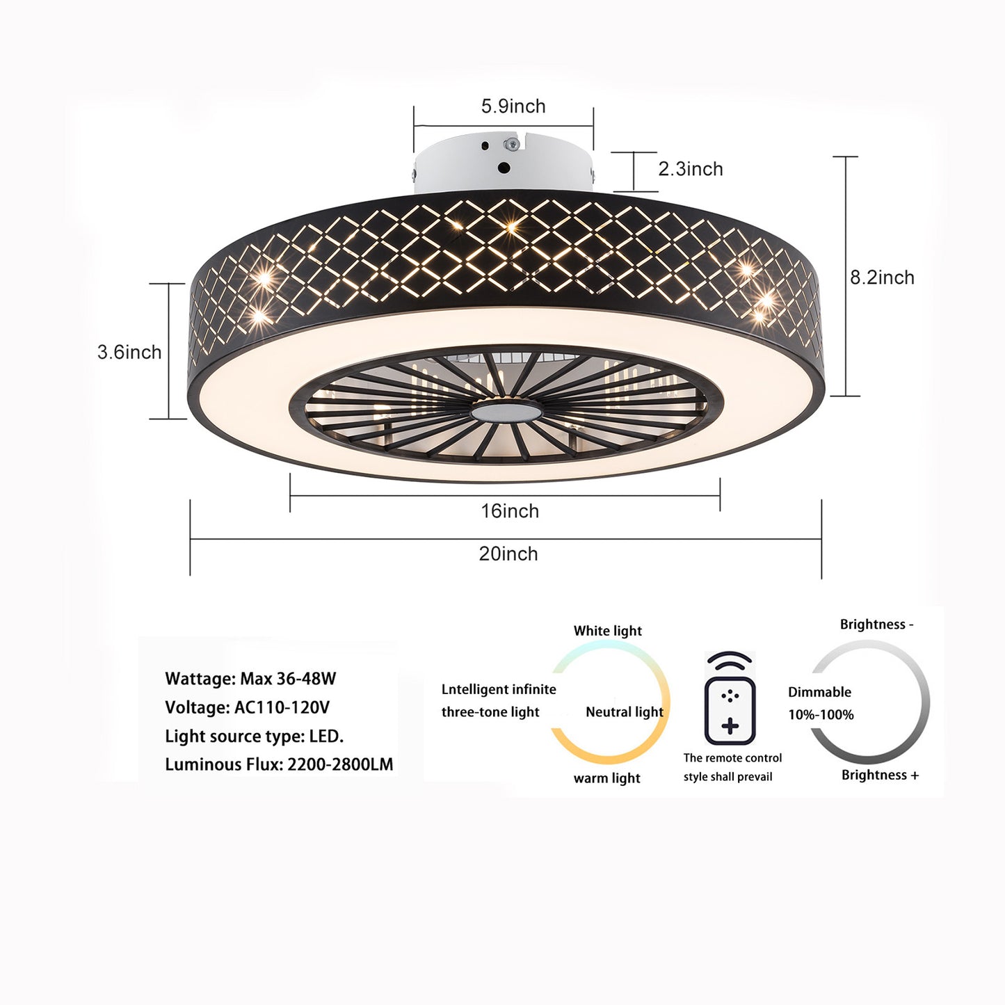 Clear Flush Mount Five Blade Ceiling Fan