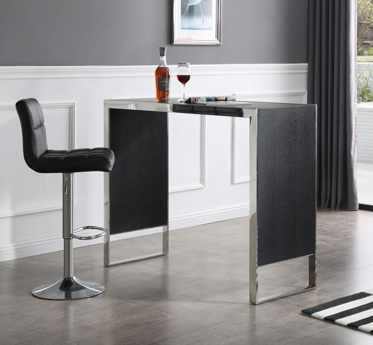 Black And Silver Rectangular High Top Bar Table