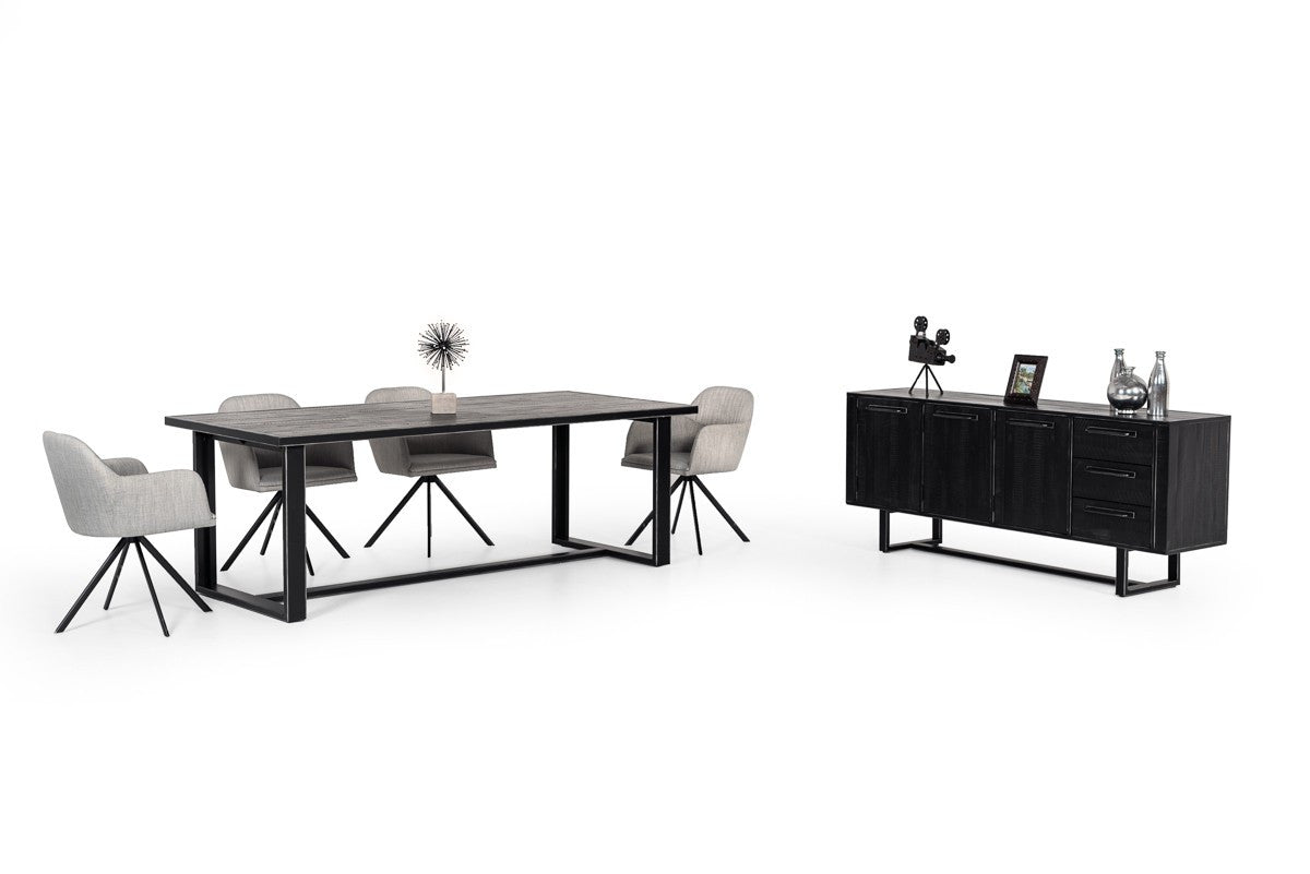 Black Rectangular Solid Manufactured Wood And Iron Dining Table