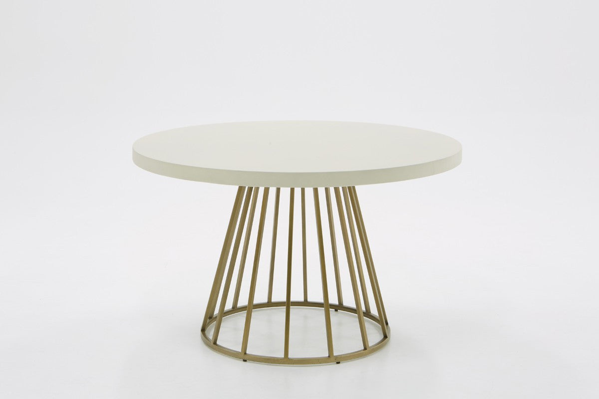 White And Brass Rounded Concrete And Iron Dining Table