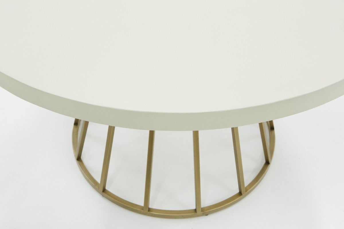 White And Brass Rounded Concrete And Iron Dining Table