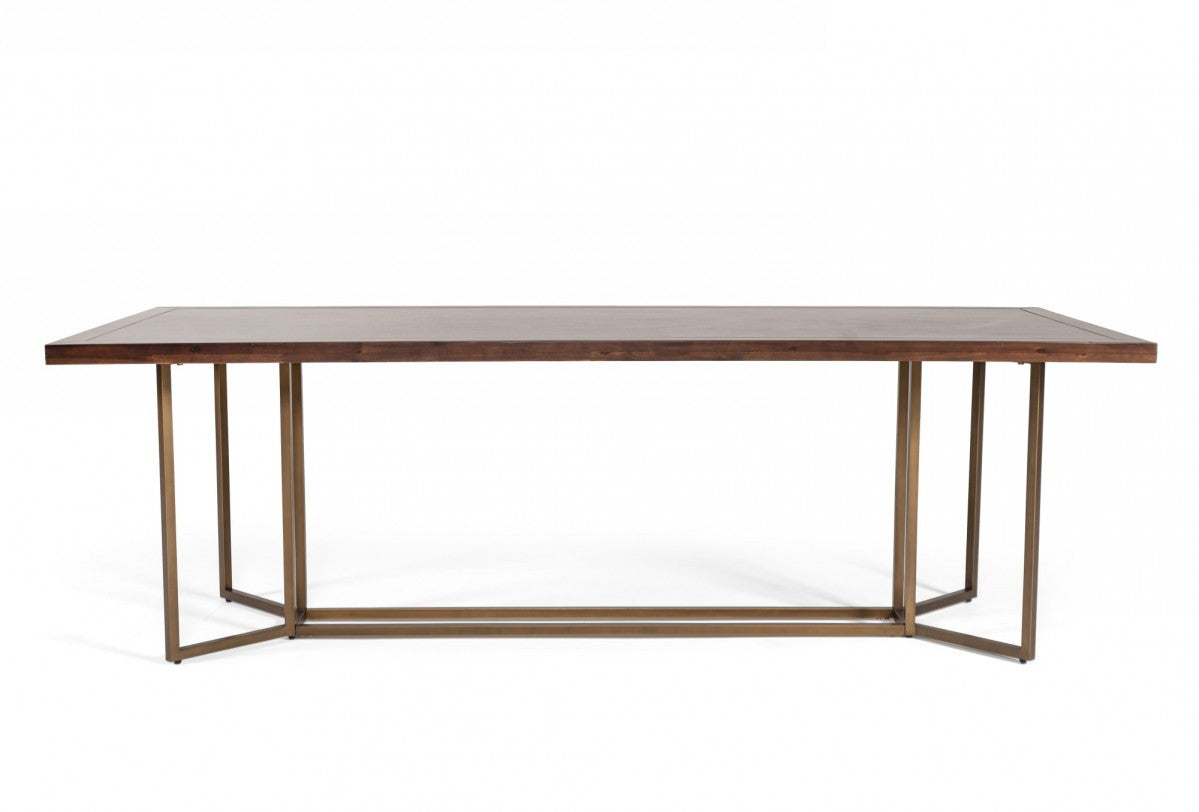 Dark Mango And Brass Rectangular Manufactured Wood And Iron Dining Table