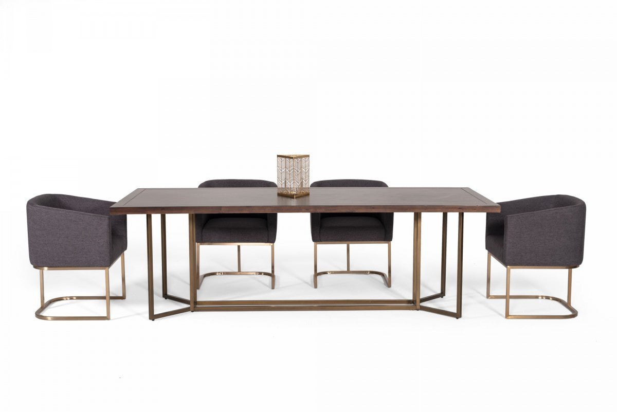 Dark Mango And Brass Rectangular Manufactured Wood And Iron Dining Table