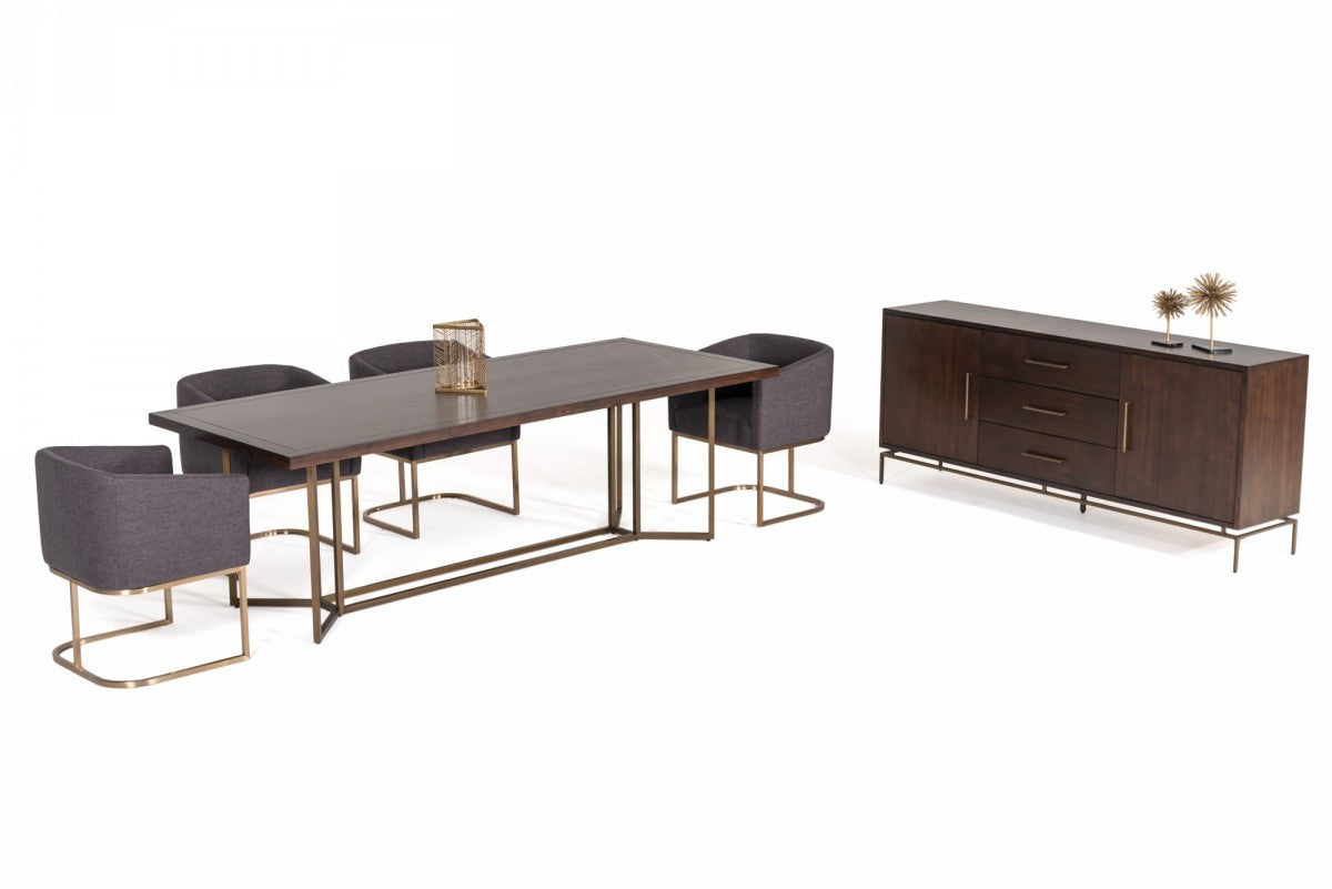 Dark Mango And Brass Rectangular Manufactured Wood And Iron Dining Table