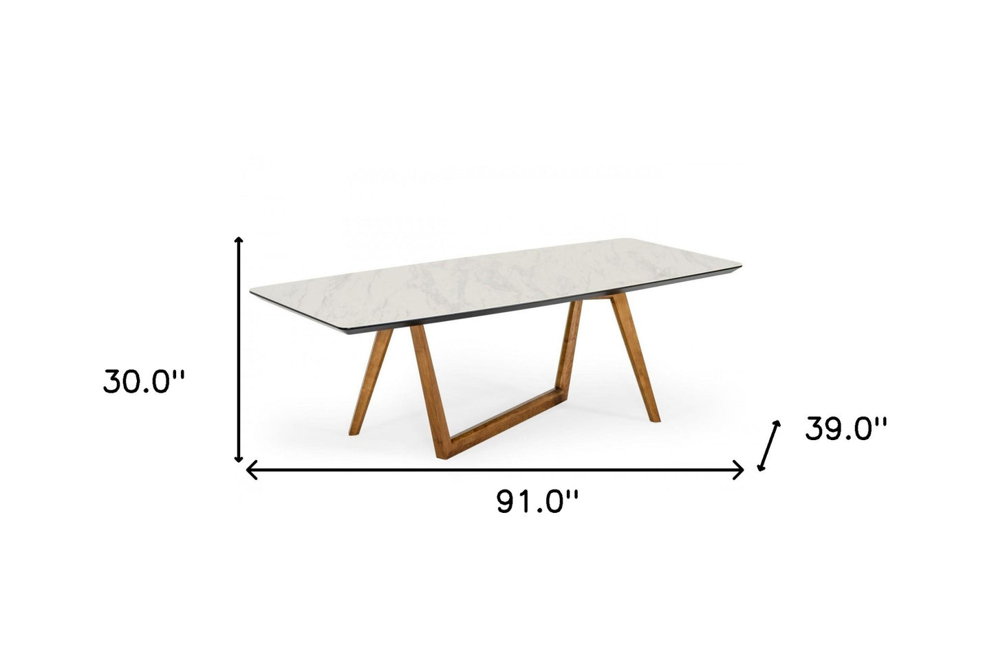 White And Brown Stone Trestle Base Dining Table