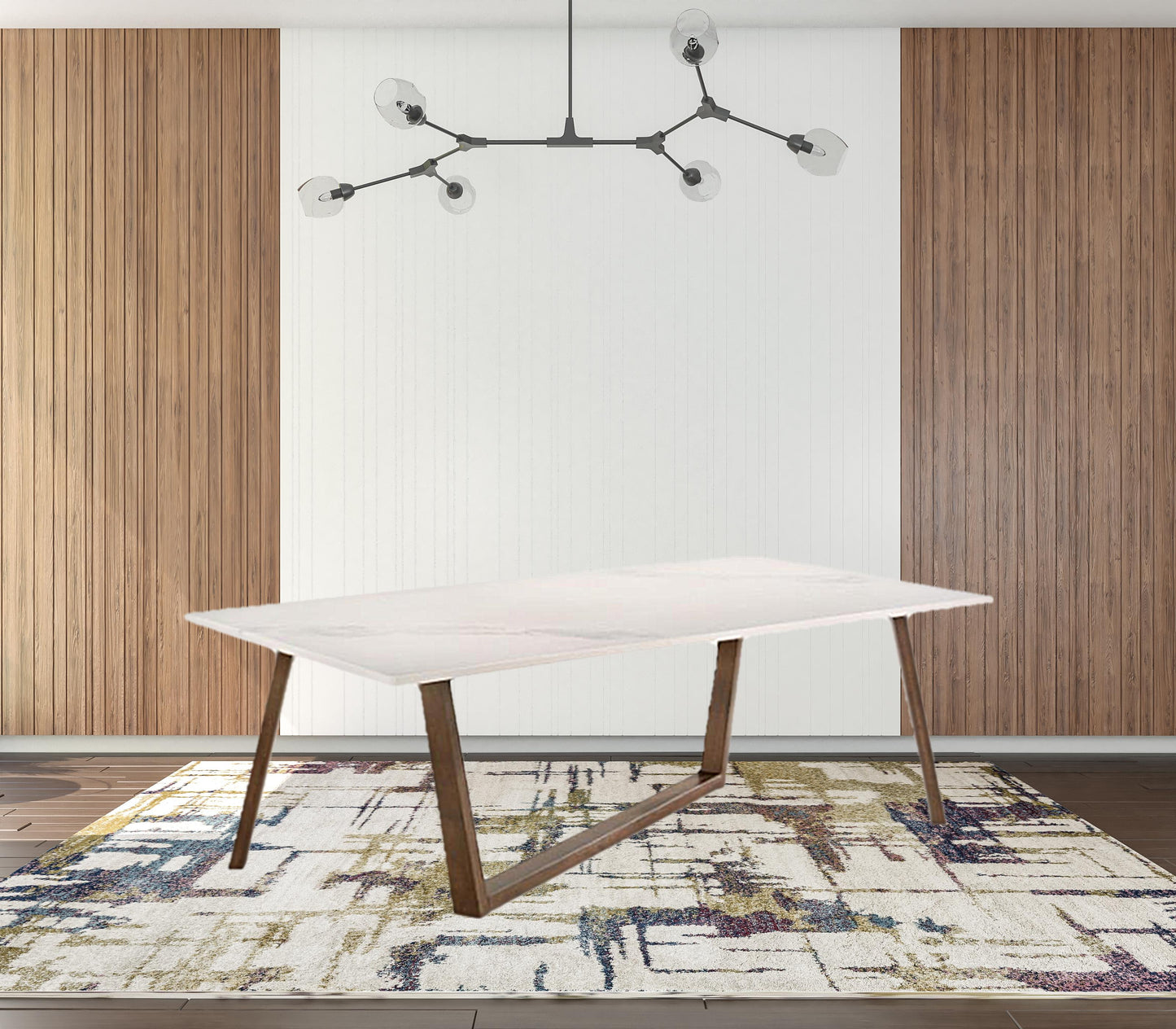 White And Walnut Rectangular Manufactured Wood And Solid Manufactured Wood Dining Table