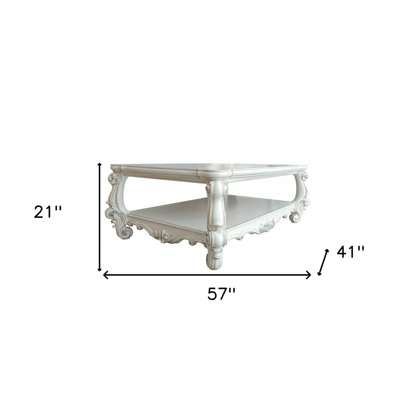 Antiqued White Wood Coffee Table w/ Shelf image 3