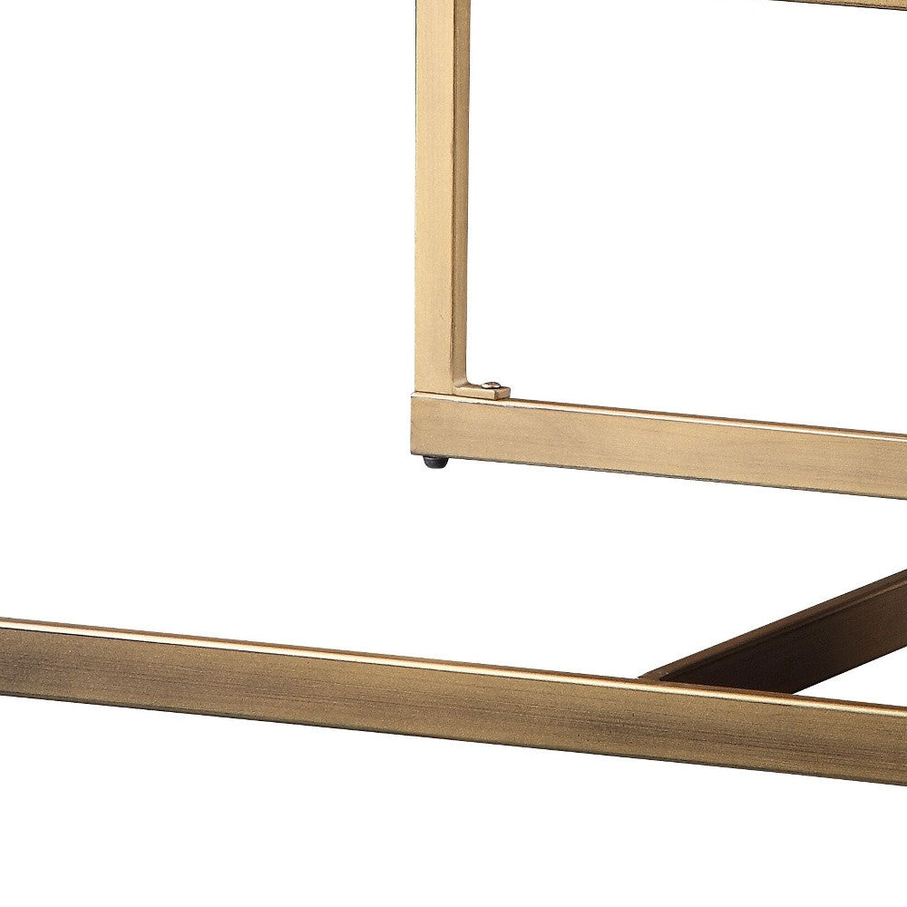Brass & Retro Brown Leather Coffee Table