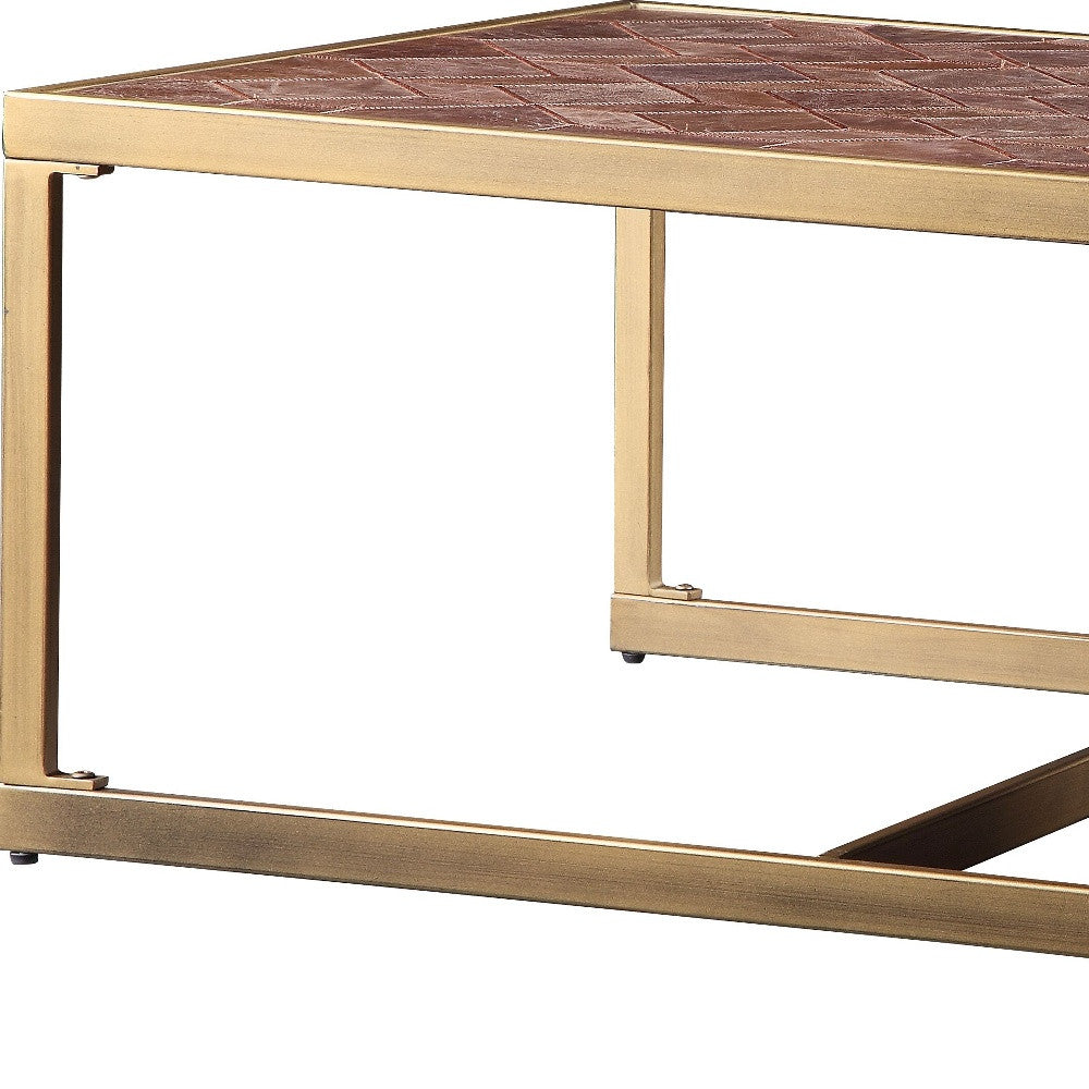 Brass & Retro Brown Leather Coffee Table