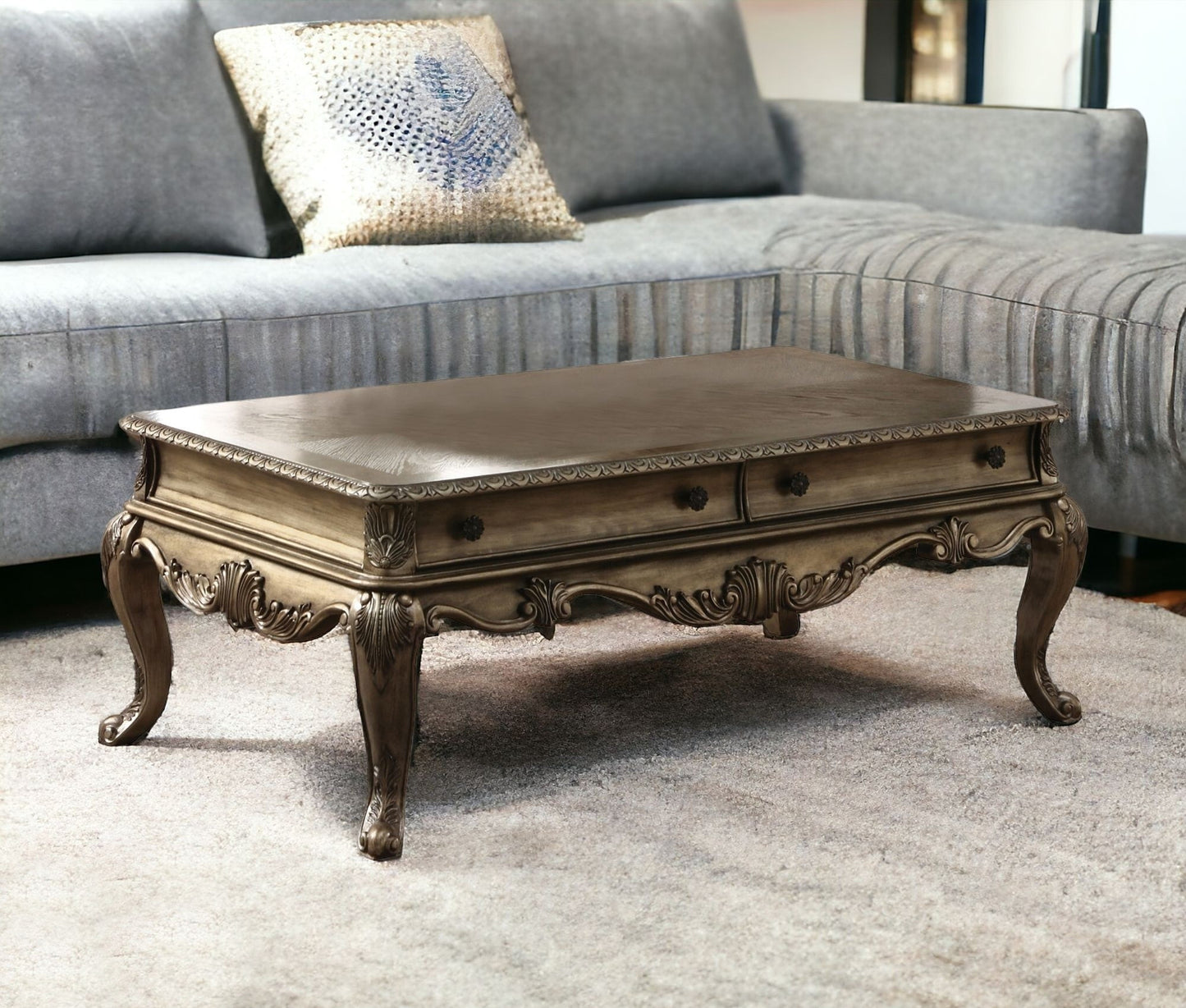 Oak Wood Coffee Table w/ 2 Drawers