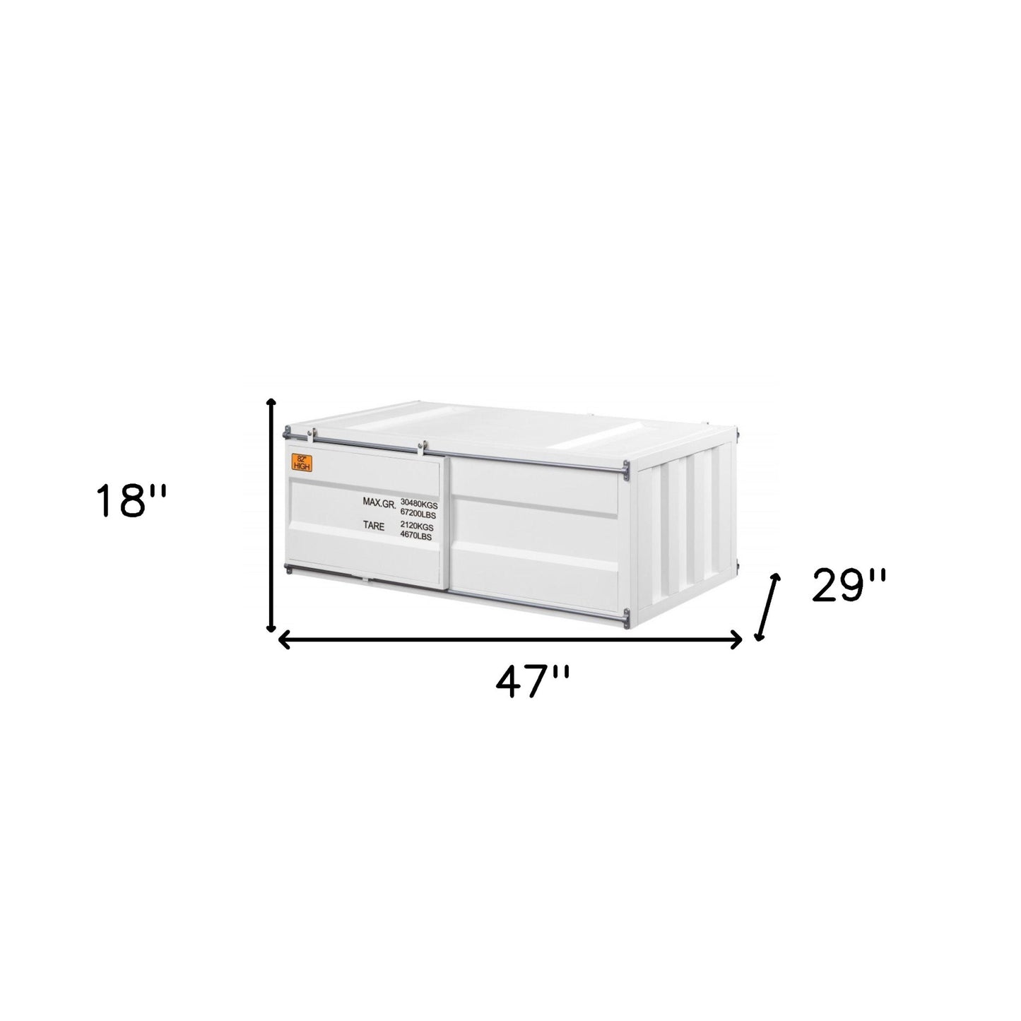 White Iron Cargo Container Style Coffee Table w/ Storage
