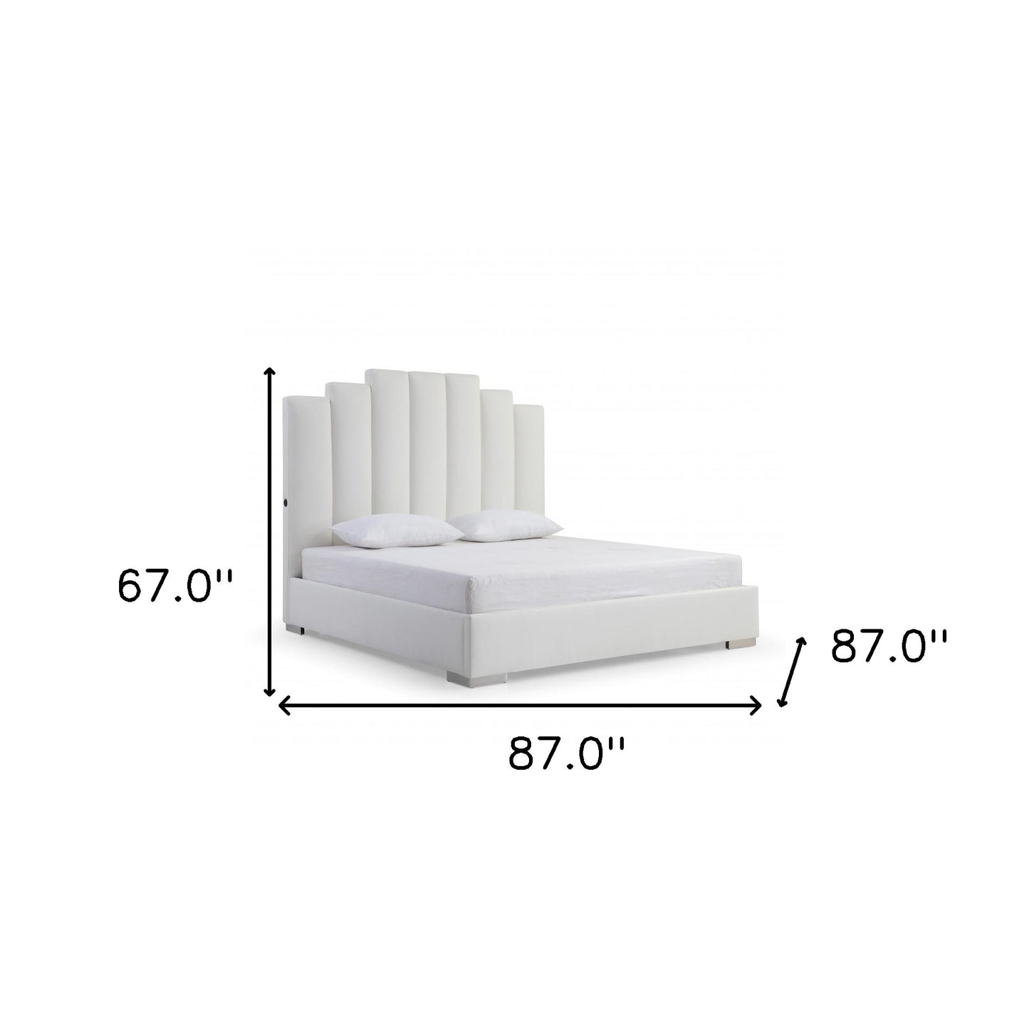 Queen White Vertical Channel Faux Leather Bed