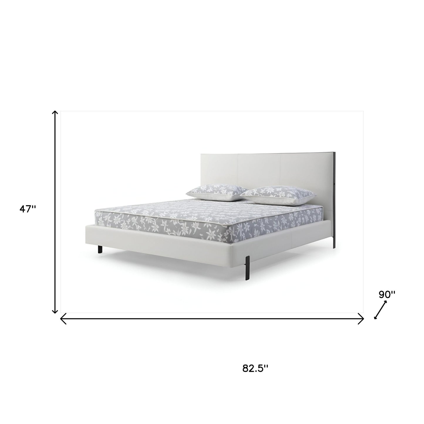 White Wood & Faux Leather King Bed w/ USB