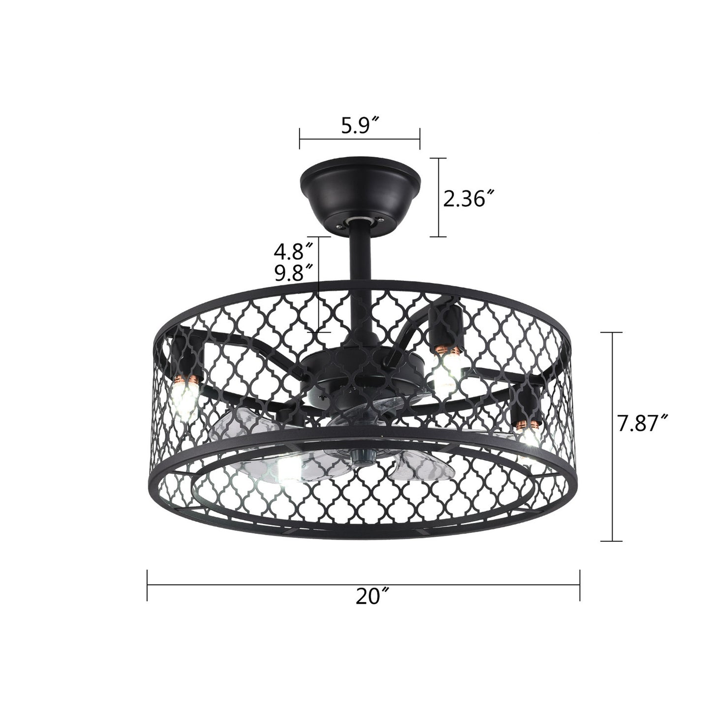 Clear Caged Five Blade Ceiling Fan
