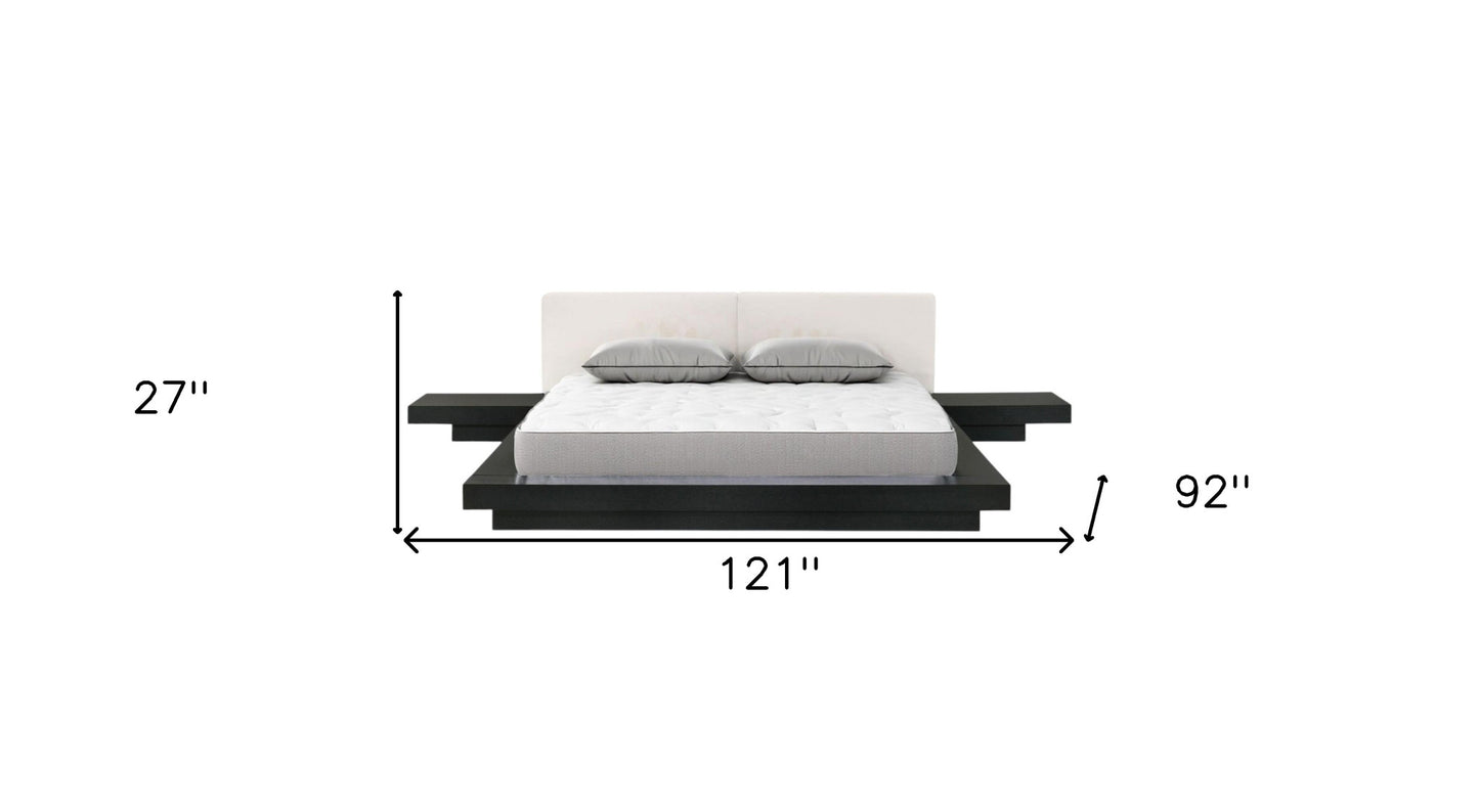 Black/White Solid Wood & Faux Leather Queen Bed Frame