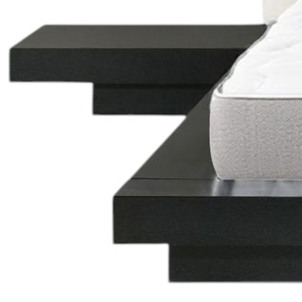 Black/White Solid Wood & Faux Leather Queen Bed Frame