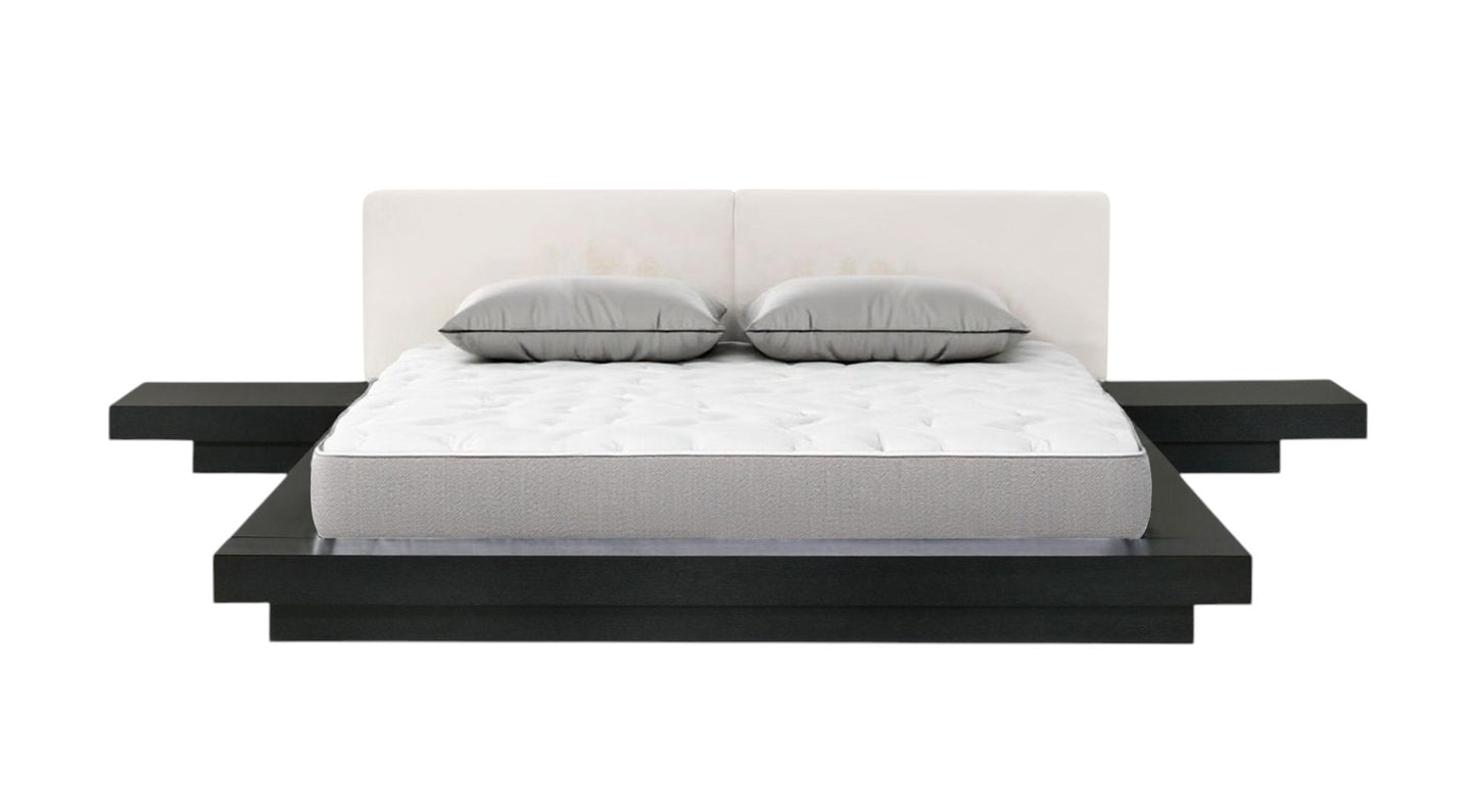 Black/White Solid Wood & Faux Leather Queen Bed Frame