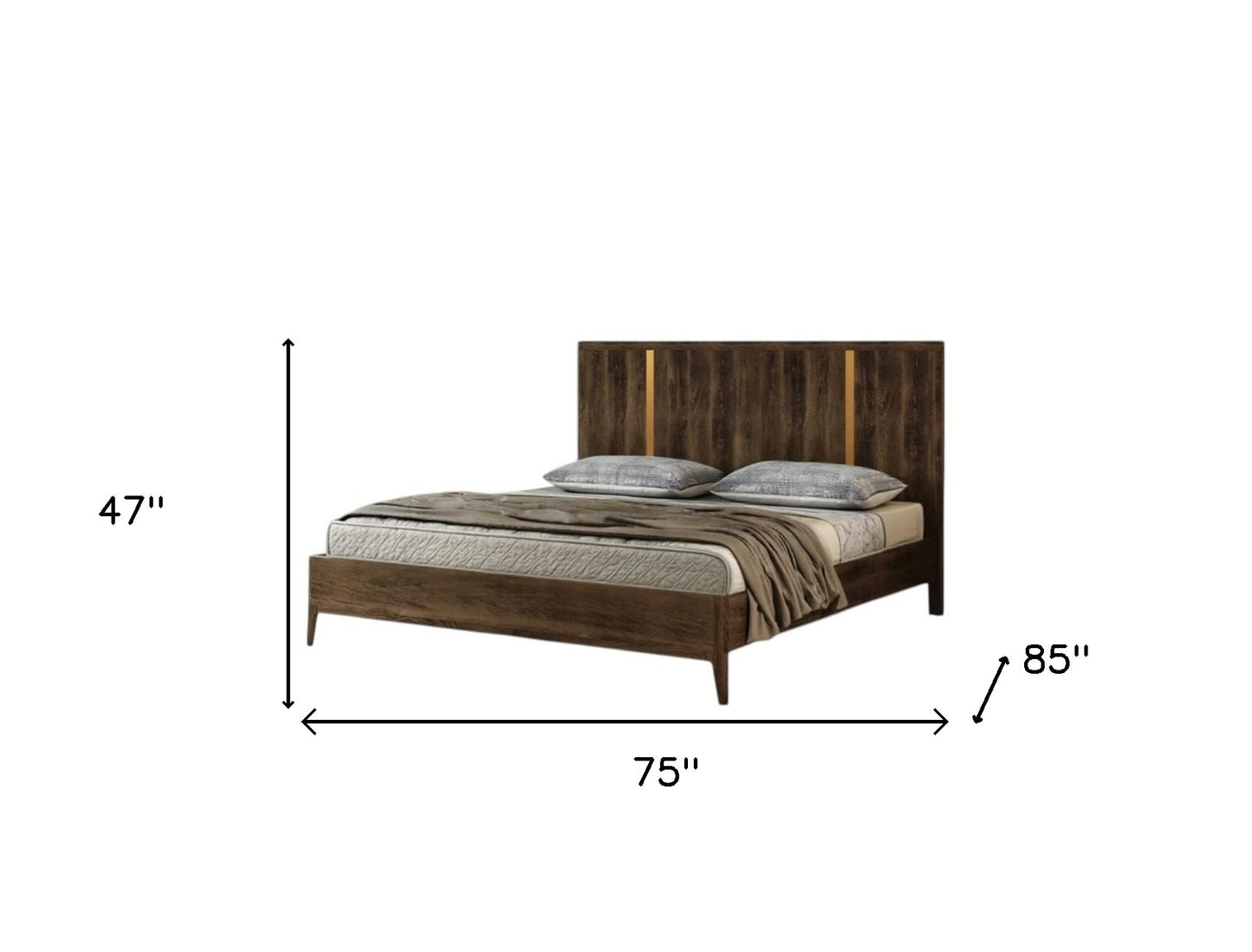 Brown & Gold Wood King Bed