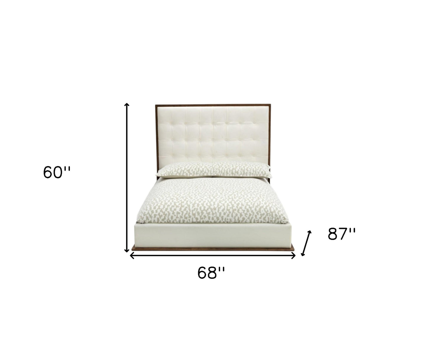 Brown and White Wood & Tufted Faux Leather Queen Bed Frame