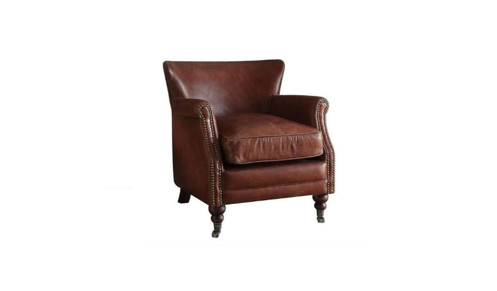 Dark Brown Top Grain Leather Wingback Chair